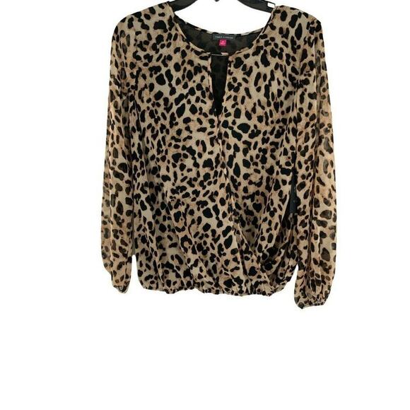 Vince Camuto Blouse Womens Size XS Leopard Print Faux Wrap Keyhole Neckline NEW - Picture 4 of 9